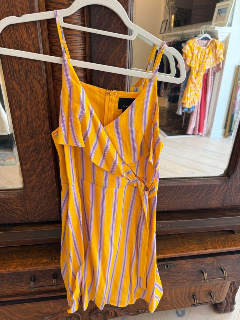 Lumiere Yellow & Purple Striped Tie-Waist Mini Dress